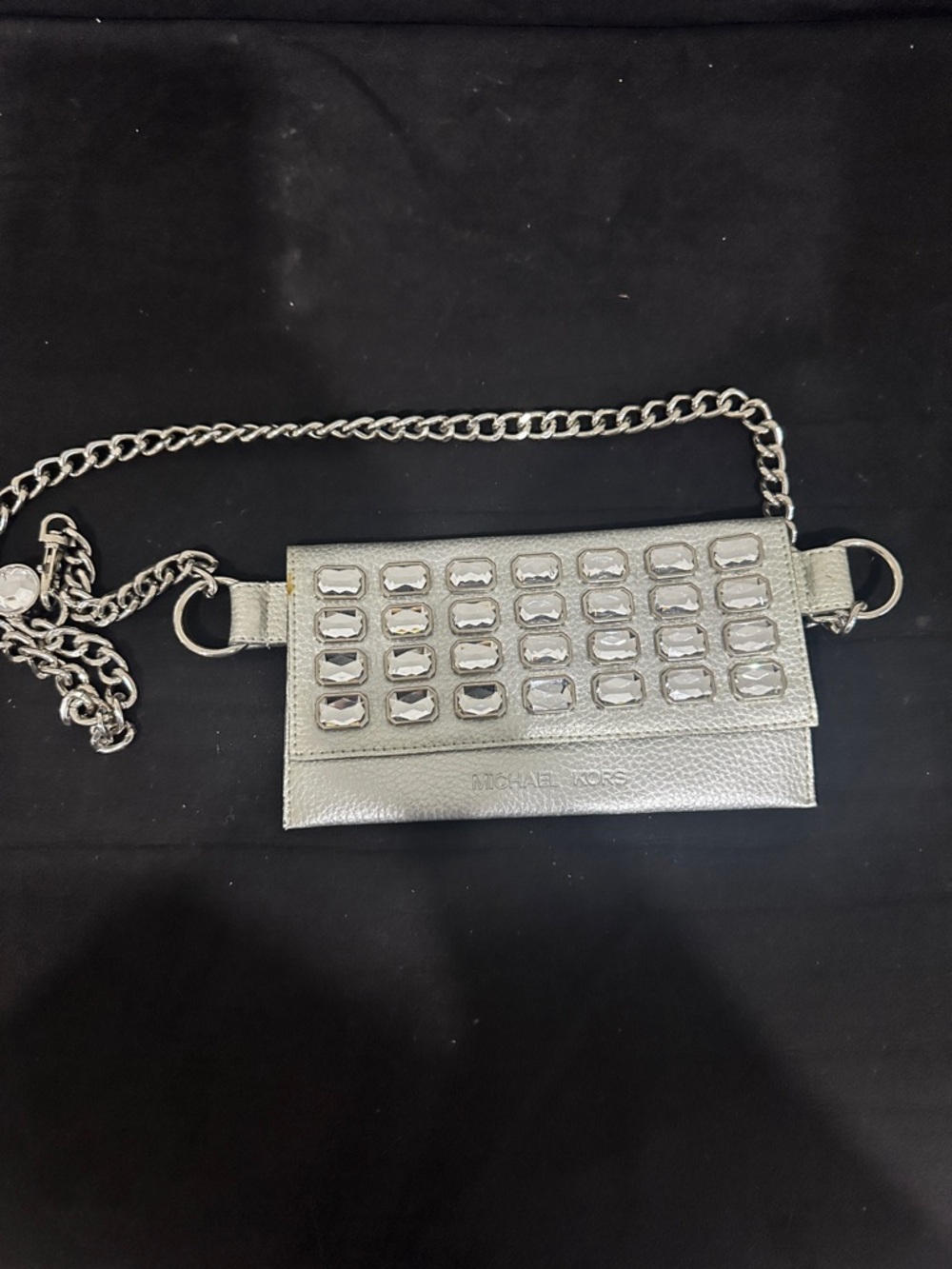 Michael Kors Metallic Silver Studded Chain Wallet Crossbody